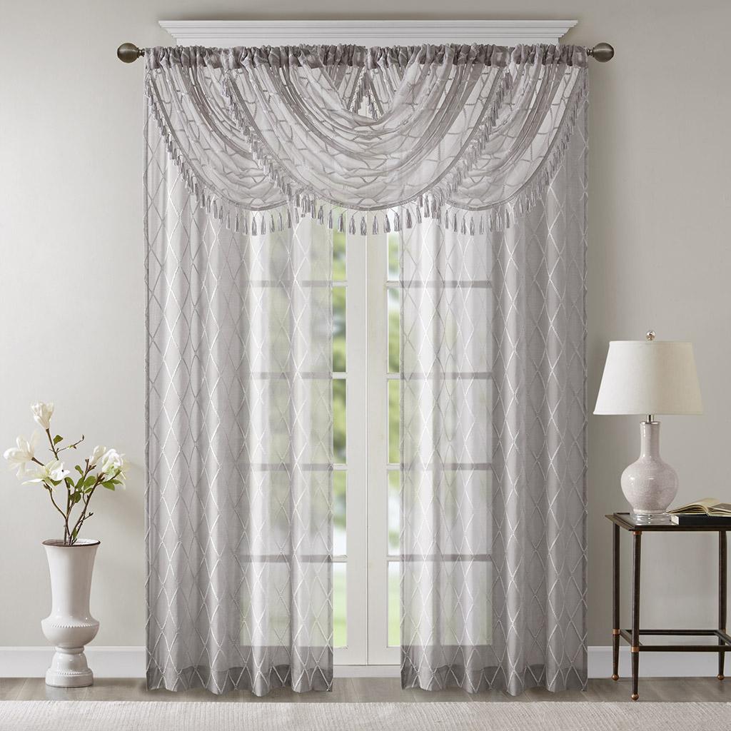 Irina Diamond Sheer Embroidered Waterfall Valance - Brown Interiors